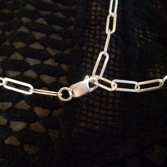 Solid 925 Silver Sterling Paperclip Chain Necklace, 16"-24" Long Layering Chain - Picture 5 of 5